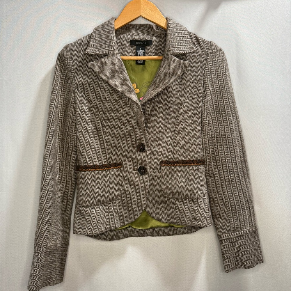 Arden B Herringbone Blazer Wool Blend Lined Jacket Women’s Small